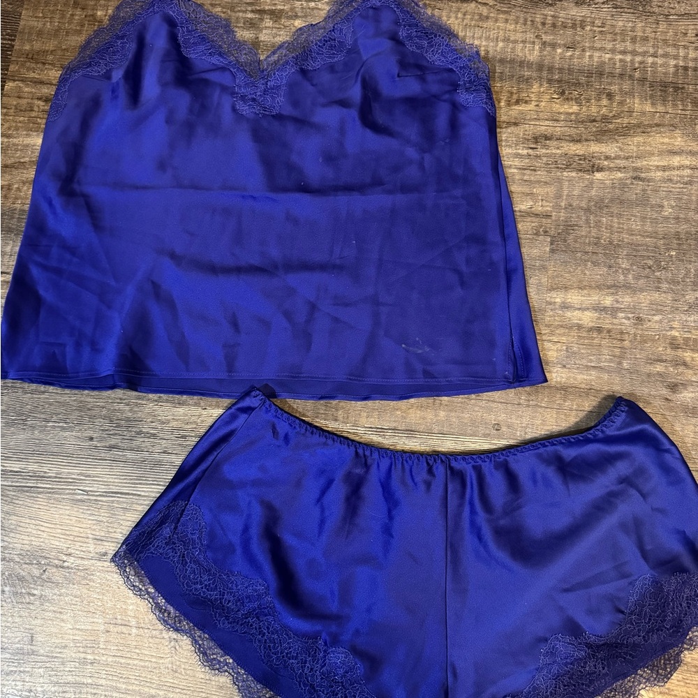 Women's Blue Lace Trim Sleepwear Set